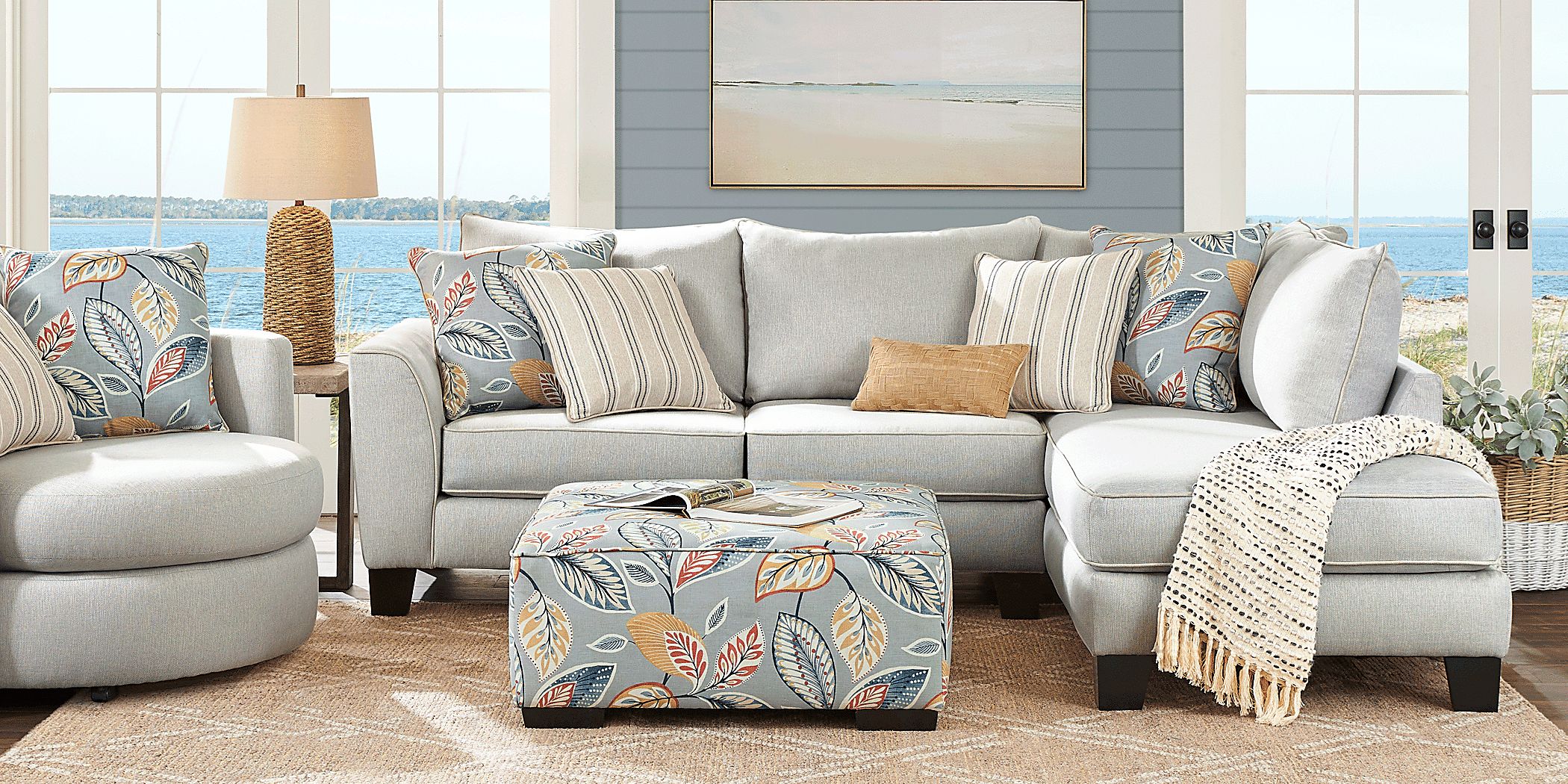 Rooms To Go Aegean Place Bluestone 3 Pc Sectional Living Room